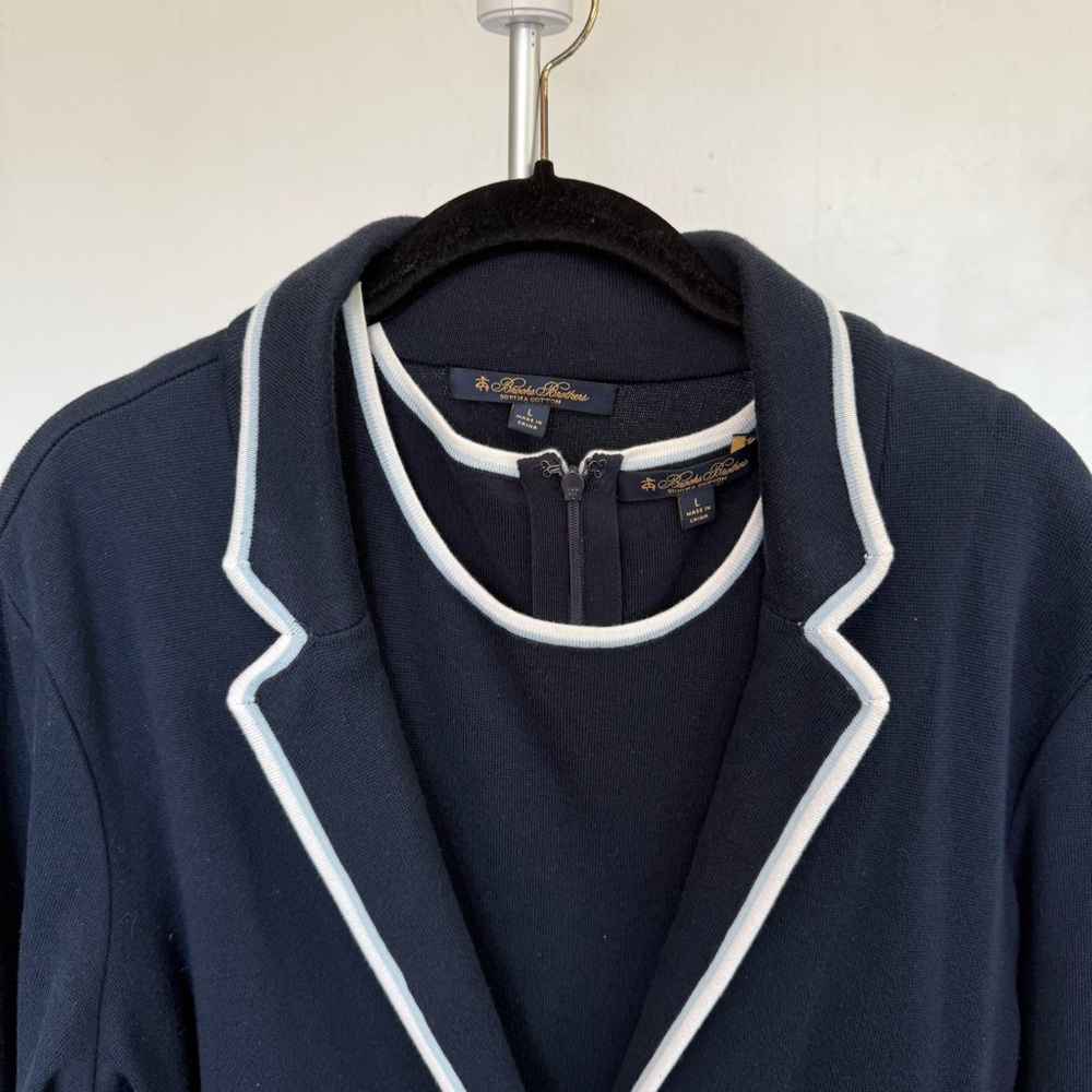Brooks Brothers Navy Knit Suit Sheath Dress Jacket sz Large - Picture 7 of 8